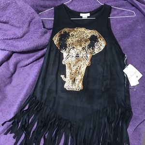 Elephant fringe tank top
